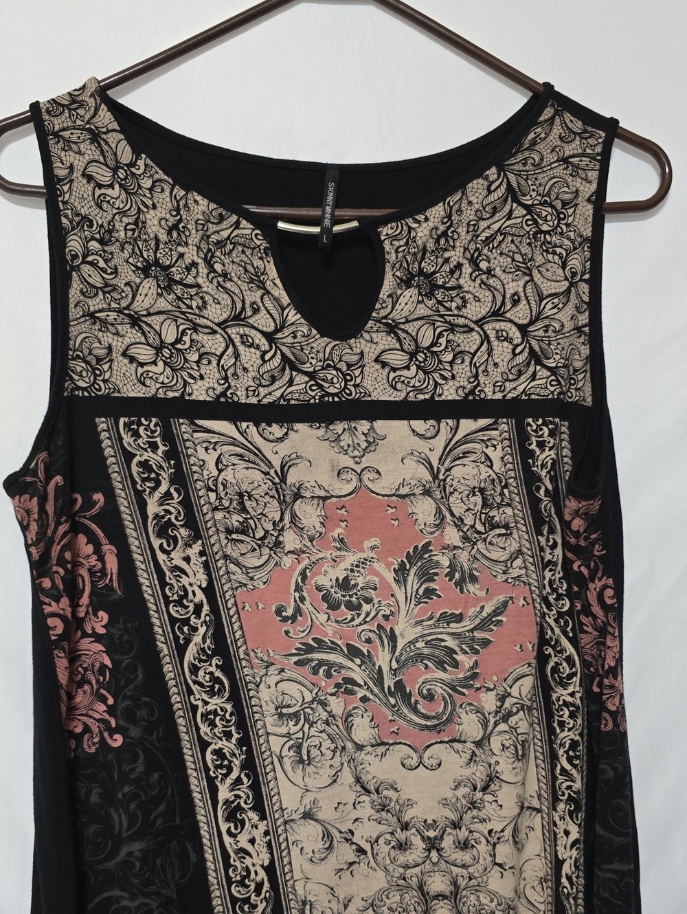 SKINNY MINNIE Boho Keyhole Ornate Print Tank Top L - Picture 4 of 7